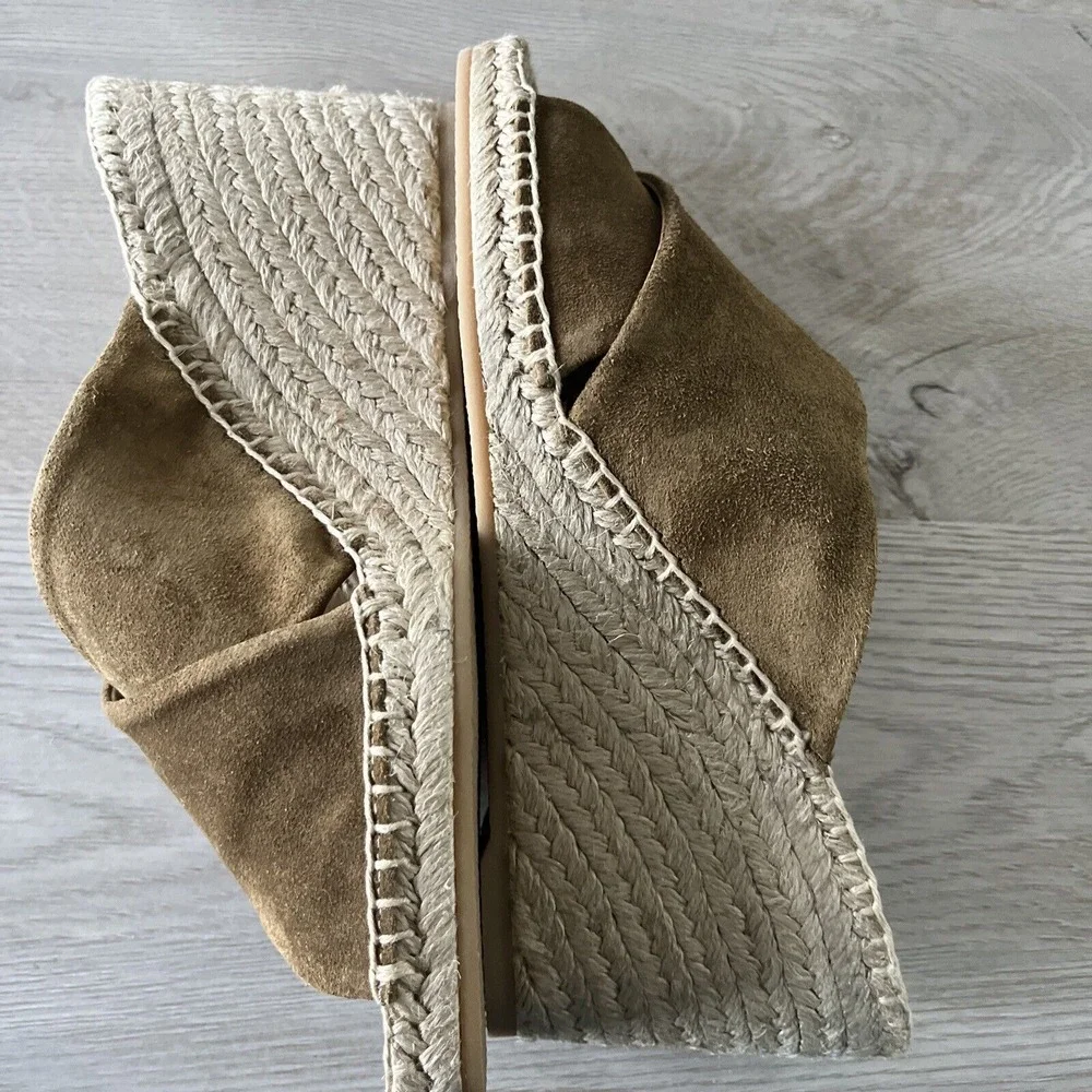 VINCE Gaelan‎ Olivewood Suede Espadrille Wedge Sandals Size 7.5 7 1/2